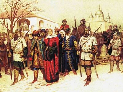 Оккупанты конвоируют пленных и вечевой колокол (А.Кившенко, "Борецкая Марфа"). Источник - prometey-spb.su Оккупанты конвоируют пленных и вечевой колокол (А.Кившенко, "Борецкая Марфа"). Источник - prometey-spb.su
