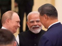 Владимир Путин, Нарендра Моди и Си Цзиньпин на саммите ШОС. Фото: Суо Такекума/ AP
